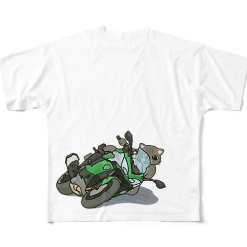 バイクを乗りこなす猫 All-Over Print T-Shirt