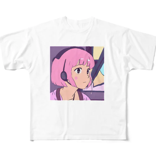 ピンク髪の少女 フルグラフィックTシャツ