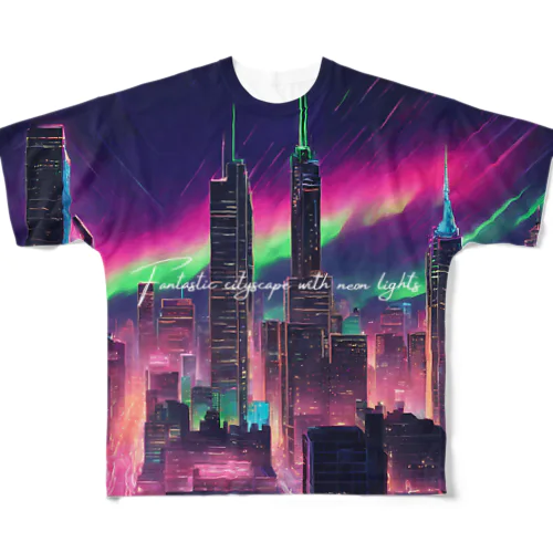 オーロラと流れ星の街 All-Over Print T-Shirt