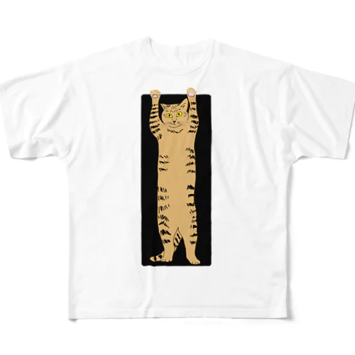 バンザイ猫　ブラック All-Over Print T-Shirt