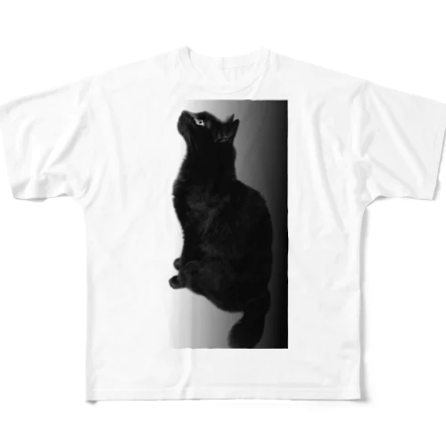 黒猫 フルグラフィックTシャツ