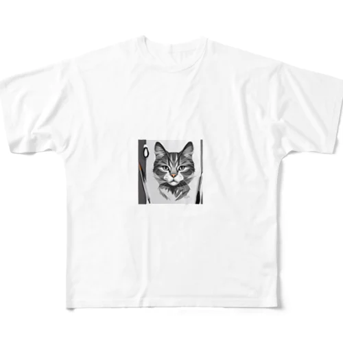 イラスト　猫 フルグラフィックTシャツ