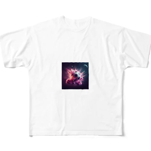 宇宙の中でピンク色の煙を放ち爆発するサッカーボール③ All-Over Print T-Shirt