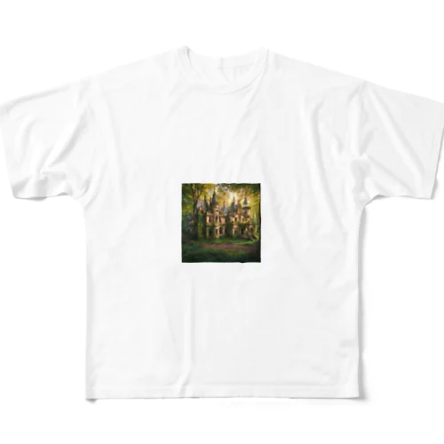 森の中にある豪華な中世の廃屋 フルグラフィックTシャツ