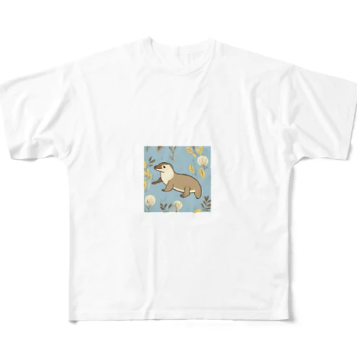 おさんぽカワウソ All-Over Print T-Shirt