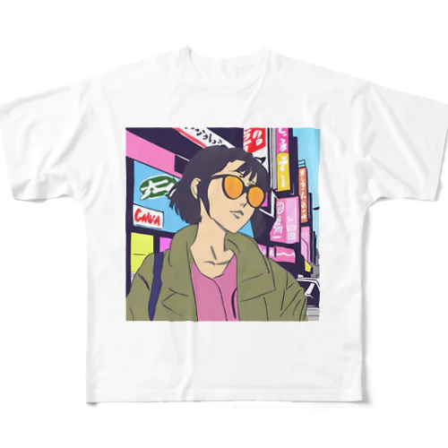 sunglass girl 街編 All-Over Print T-Shirt