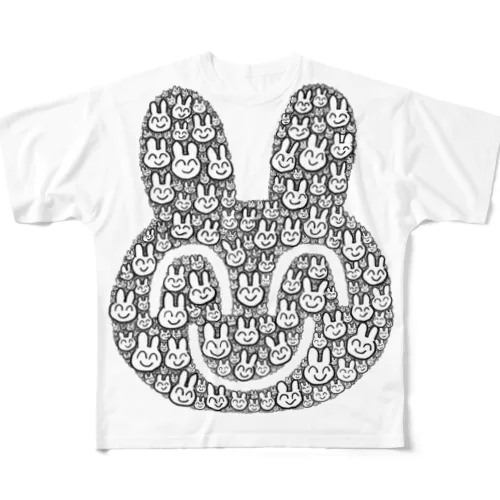 スマイルうさぎくん集合体Tシャツ白 All-Over Print T-Shirt