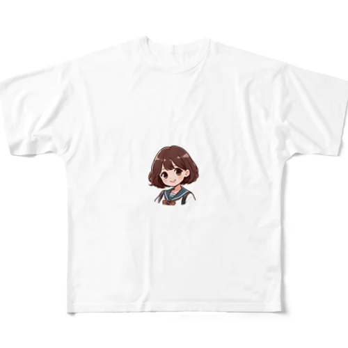 ボブヘアのかわいい女の子 フルグラフィックTシャツ