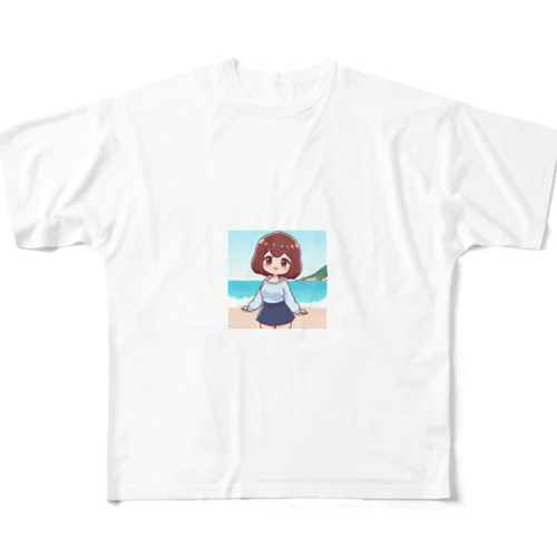 海辺のかわいい女の子④ フルグラフィックTシャツ