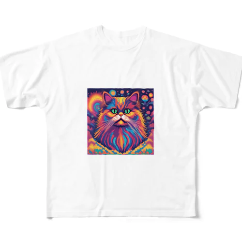 カラフルデジタルアートペルシャ猫　3 All-Over Print T-Shirt