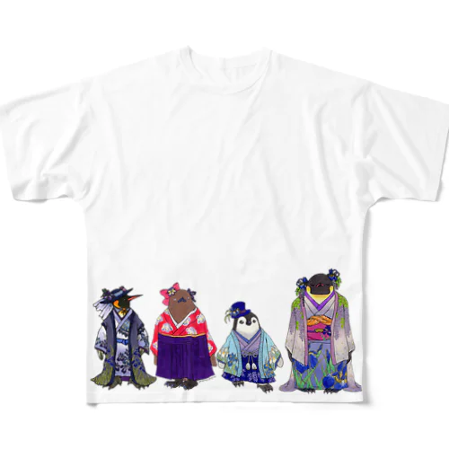 いずれ菖蒲か杜若₋Aptenodytes Kimono Penguins- フルグラフィックTシャツ