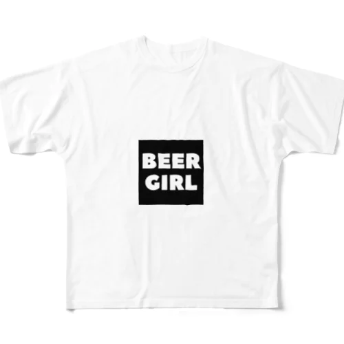 ビールガール(黒) フルグラフィックTシャツ