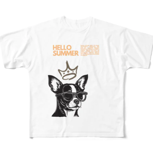 犬（眼鏡） フルグラフィックTシャツ