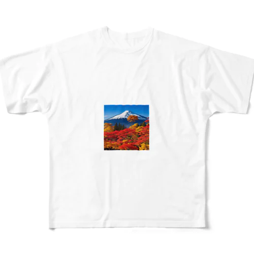 秋晴れの空/富士山/色鮮やかな紅葉 フルグラフィックTシャツ