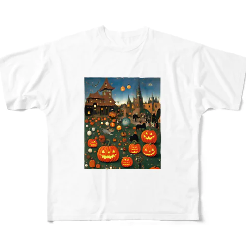 ハロウィン風景 フルグラフィックTシャツ