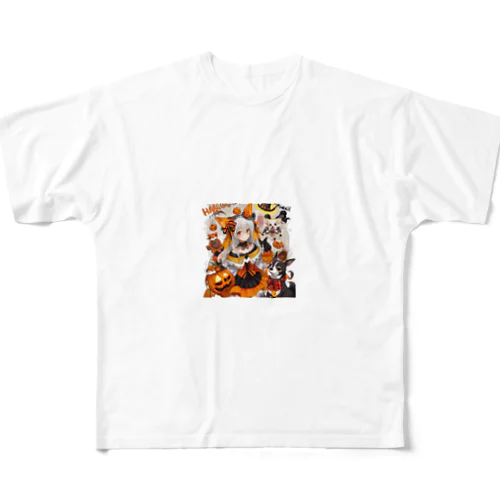 魔法のハロウィン・チワワと魔女の魔術 All-Over Print T-Shirt