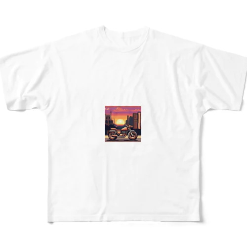 レトロバイクドット　夕日編　№.１ フルグラフィックTシャツ