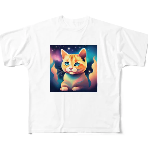 夜空を見つめる猫 All-Over Print T-Shirt