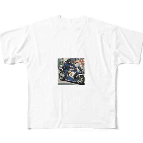 市民の安全を守る白バイ隊員 All-Over Print T-Shirt