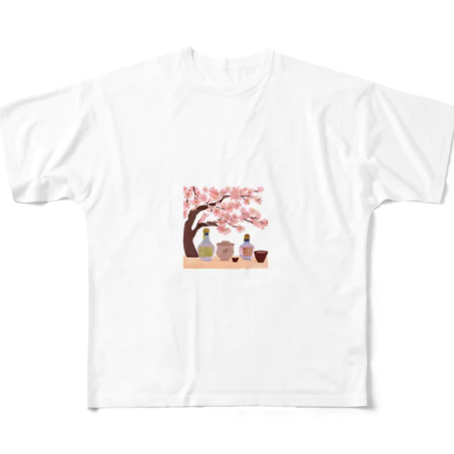 桜の下で花見酒 All-Over Print T-Shirt