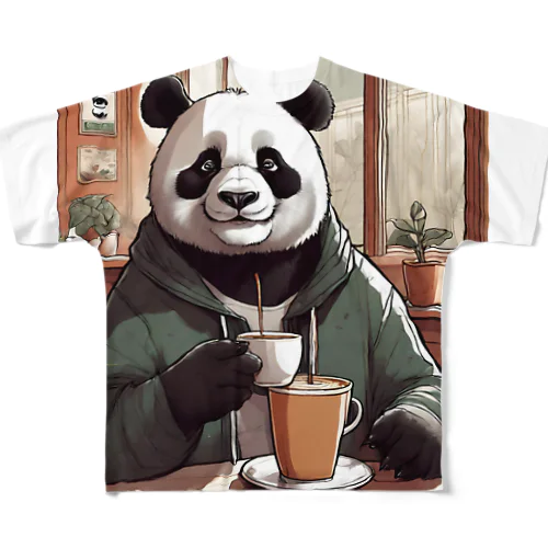 喫茶店でコーヒーを飲むパンダ③ All-Over Print T-Shirt