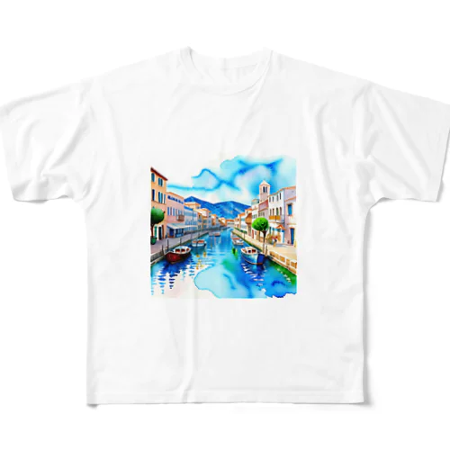 ギリシャの街並み All-Over Print T-Shirt