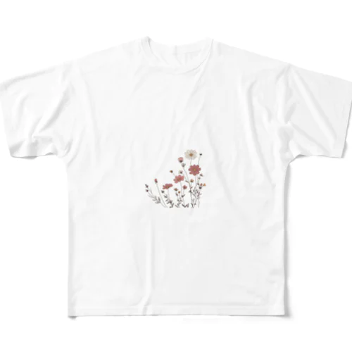 秋の草花のイラスト フルグラフィックTシャツ