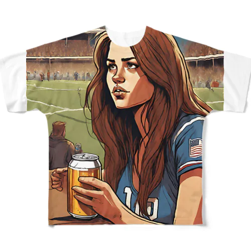 アメリカ人女性がビール方野外で② フルグラフィックTシャツ