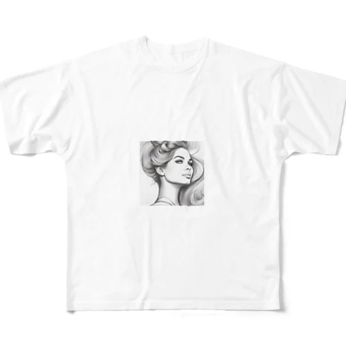 髪をかき上げる女性アートグッズ All-Over Print T-Shirt