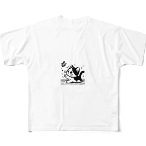 Cat & butterfly  フルグラフィックTシャツ