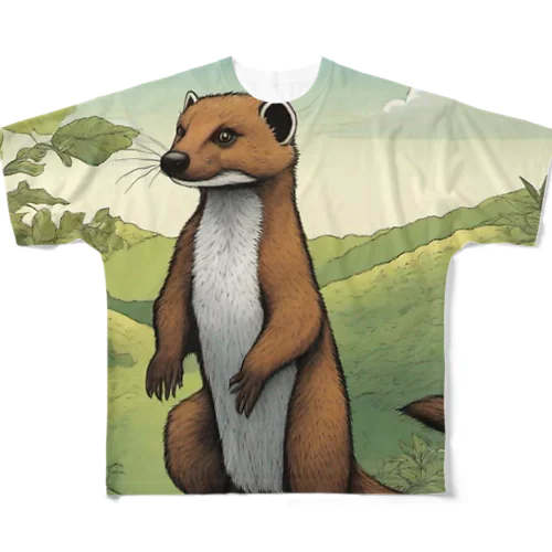 動物シリーズ18：イタチ フルグラフィックTシャツ