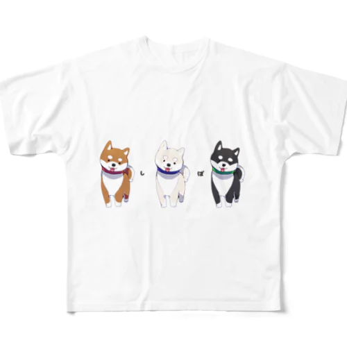 3色柴犬 フルグラフィックTシャツ