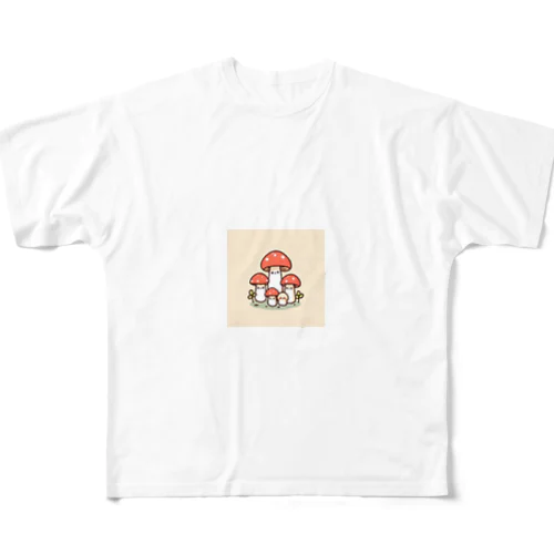 キノコのシンプルなイラスト フルグラフィックTシャツ