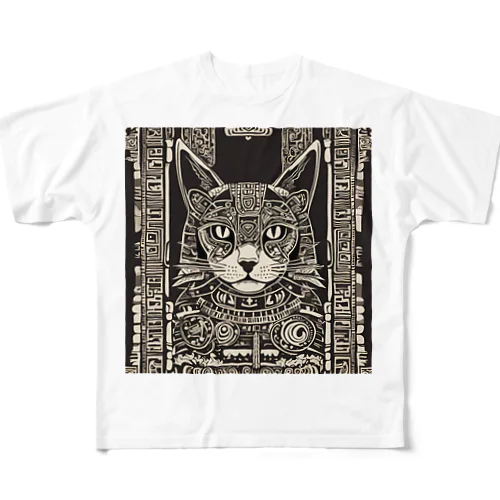 アステカ猫 フルグラフィックTシャツ