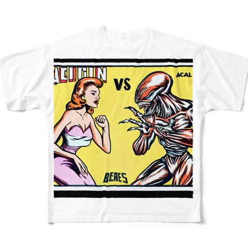 エイリアン　ｖｓ　金髪美女 All-Over Print T-Shirt