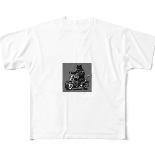 ワイルド黒猫 フルグラフィックTシャツ