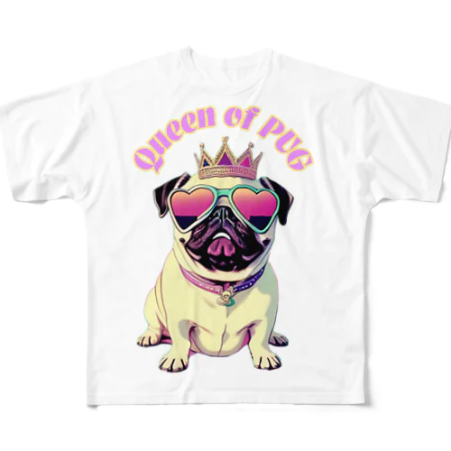 Queen of PUGのパグ All-Over Print T-Shirt