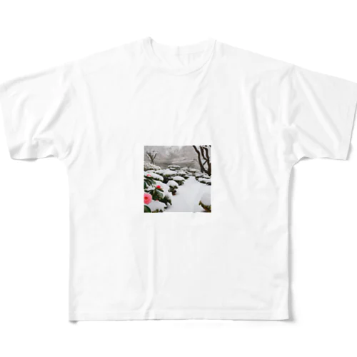 風景グッズ（雪と寒椿の日本庭園） フルグラフィックTシャツ