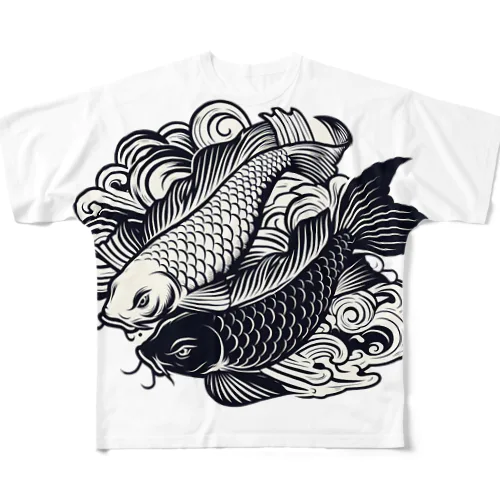 二匹の鯉 All-Over Print T-Shirt