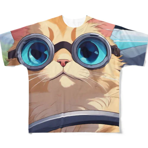 オープンカーでドライブしてる猫 フルグラフィックTシャツ