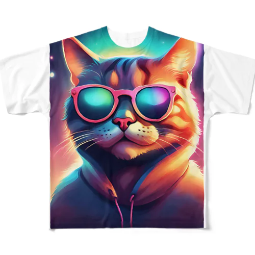 サングラスをしている猫 フルグラフィックTシャツ