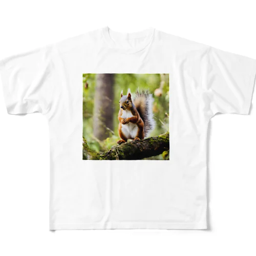 森のエゾリス フルグラフィックTシャツ