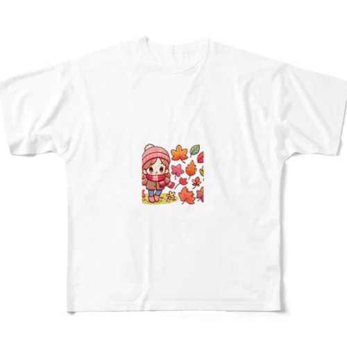 落ち葉の可愛いイラスト All-Over Print T-Shirt