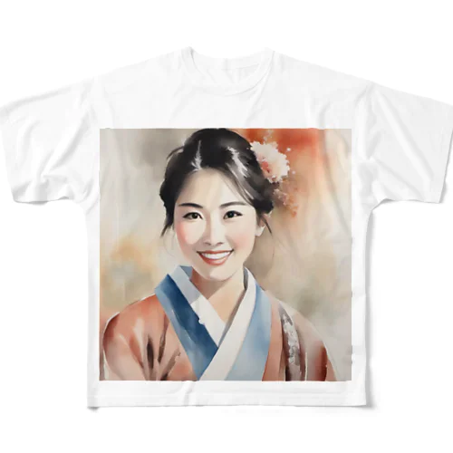 日本人女性 ヴィンテージ フルグラフィックTシャツ