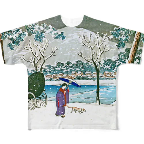 加茂堤の雪 All-Over Print T-Shirt