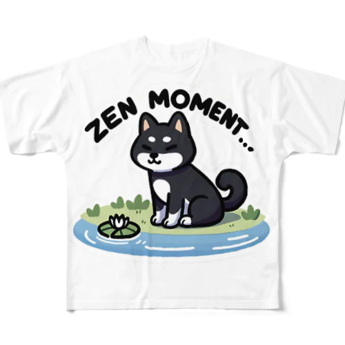 座禅する黒柴犬 All-Over Print T-Shirt