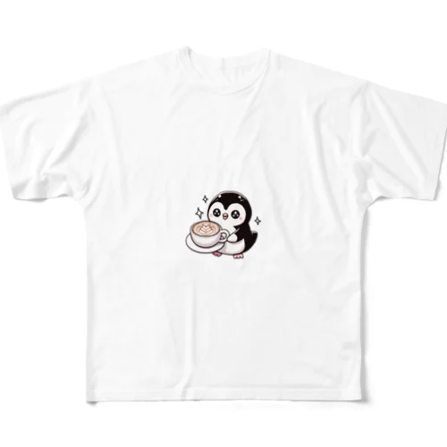 ペンギンバリスタのラテアート フルグラフィックTシャツ