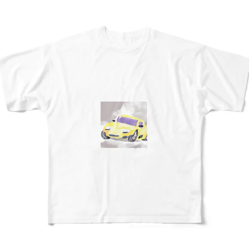 人気！水彩画風スポーツカー フルグラフィックTシャツ