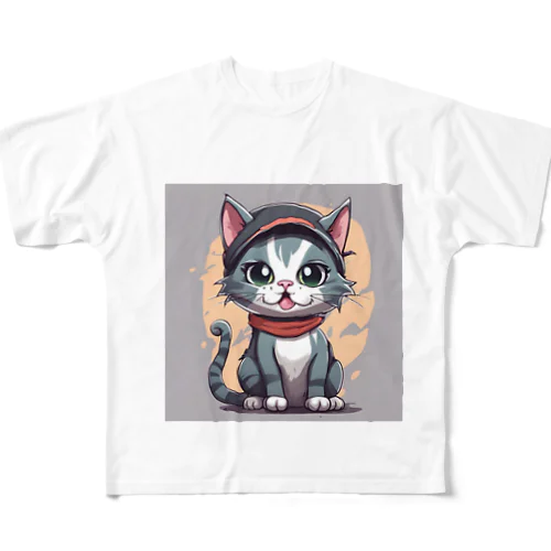 キャップ猫 フルグラフィックTシャツ