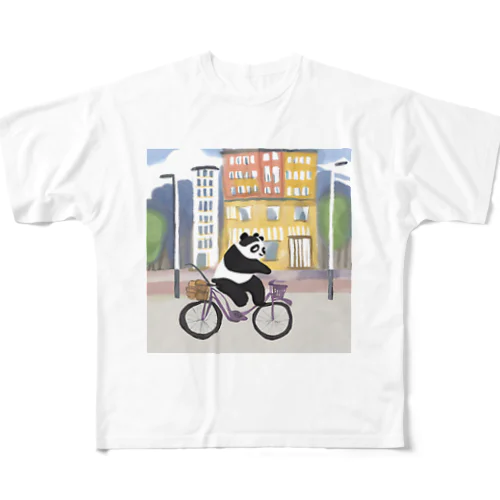 自転車をこぐパンダ君 All-Over Print T-Shirt